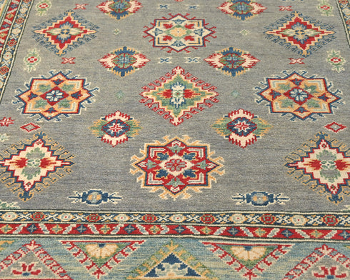 4x6 Gray Kuba Afghan Hand Knotted Wool Area Rug